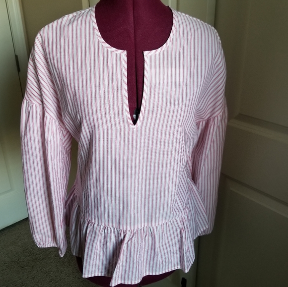 BCBGMAXAZARIA Pink & White Striped Peplum top - Picture 2 of 5